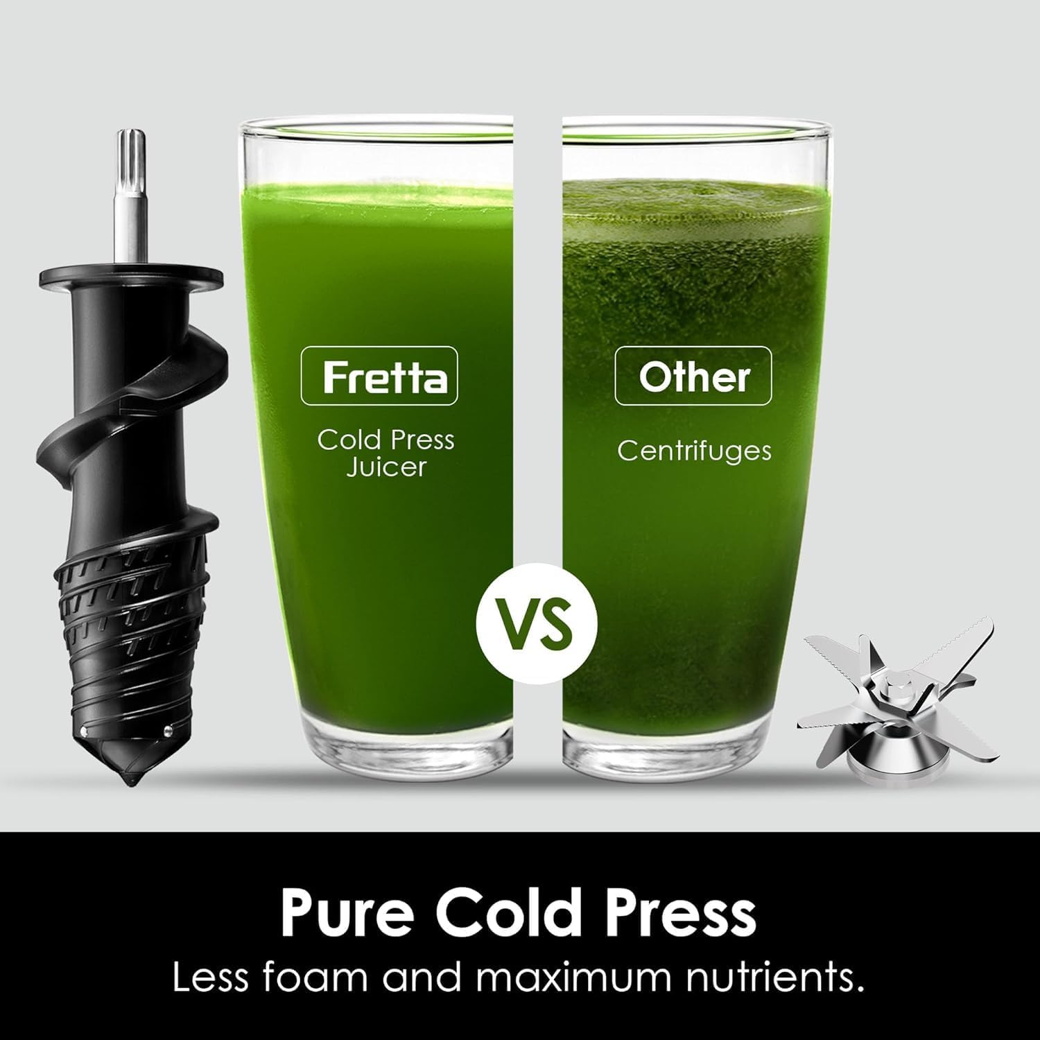 Fretta Edge Max F3500 Cold Press Juicer, Slow Masticating (200W, 3'' Wide Feed Chute, Stainless Steel, Easy Clean)